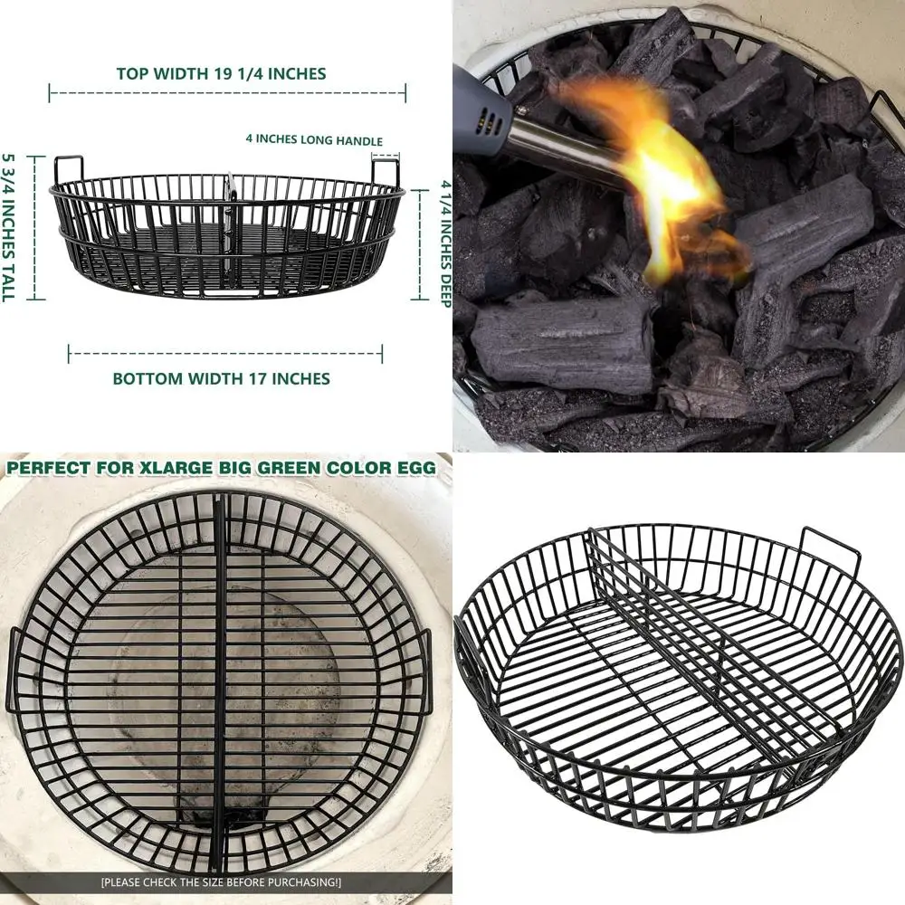 

Большая корзина для угля с конструкцией из фарфоровой стали и ручкой, совместима с грилями XL, включает аксессуары для древесного угля.