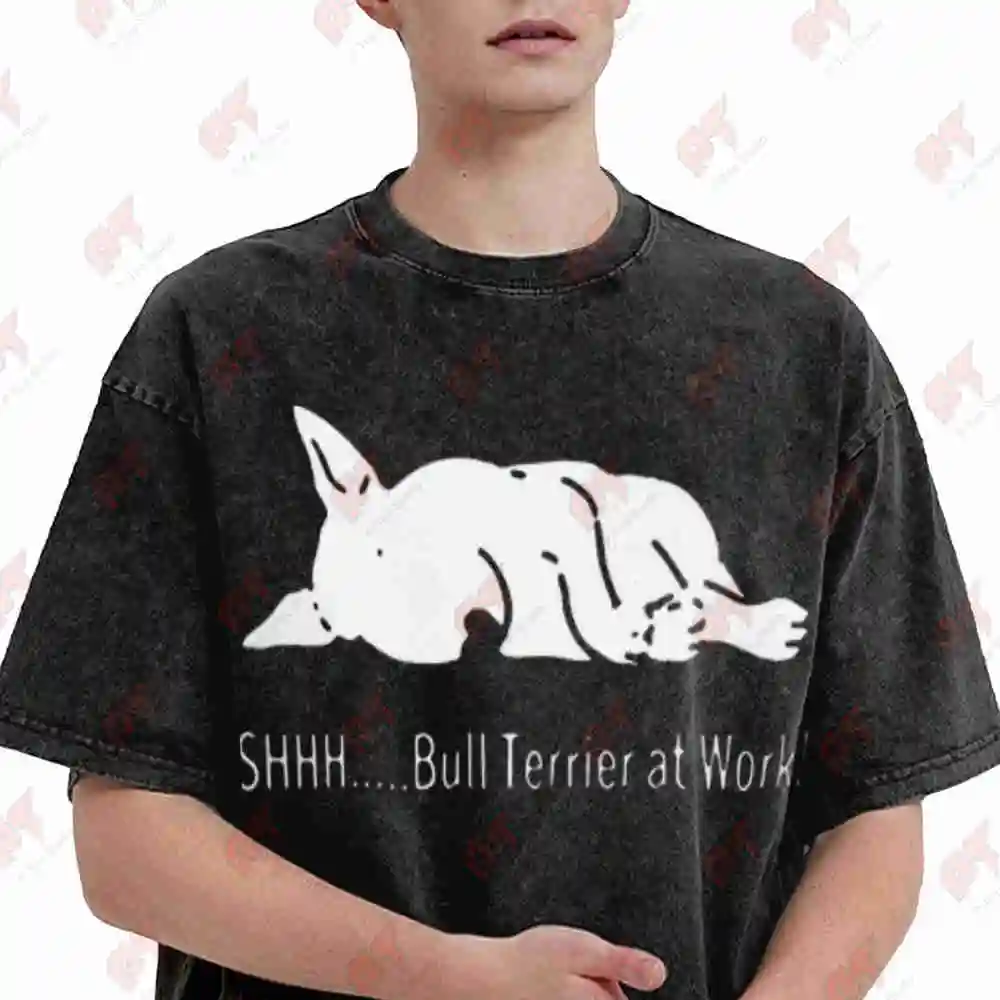 Bull Terrier At Work Vintage Washed Tee Pure Cotton T-Shirt