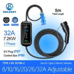 Corrente 8/10/16/20/26/32A 7kw caricatore portatile EV tipo 2 spina Wallbox di ricarica per cavo batteria per auto veicolo elettrico ibrido 5M