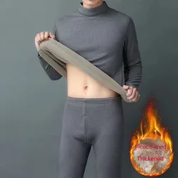 Winter Men's Fleece Thermal Underwear Suit Mock-neck Cold-proof Warm Base Layers Tight Long Johns Tops 2 Piece Set