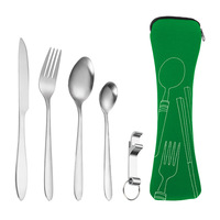 5pcs Stainless Steel Cutlery Spoon Fork Chopsticks Knife Set Tableware Travel Set with Case Dinnerware Portable Home Camping
