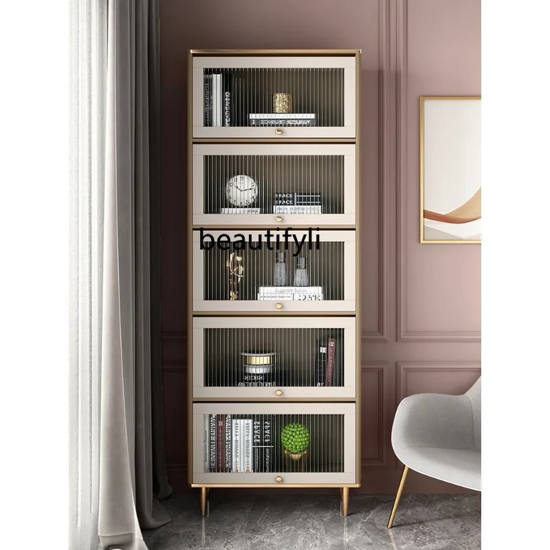 

Light Luxury Bookcase with Glass Door Nordic Simple Floor Dust-Proof Storage Rack with Door Storage Display Cabinet furniture