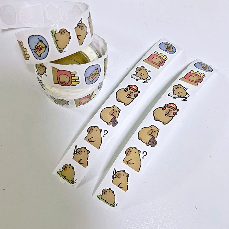 500Pcs Cartoon Cute Capybara Varied Stickers Roll for Phone Helmet Laptop Computer Decoration Graffiti Sticker Decals