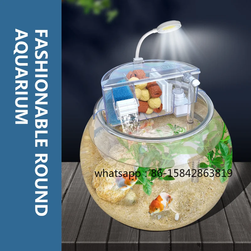 YG-40 large aquarium anti-drop plastic pet transparent round desktop golden fish tank with filter and light