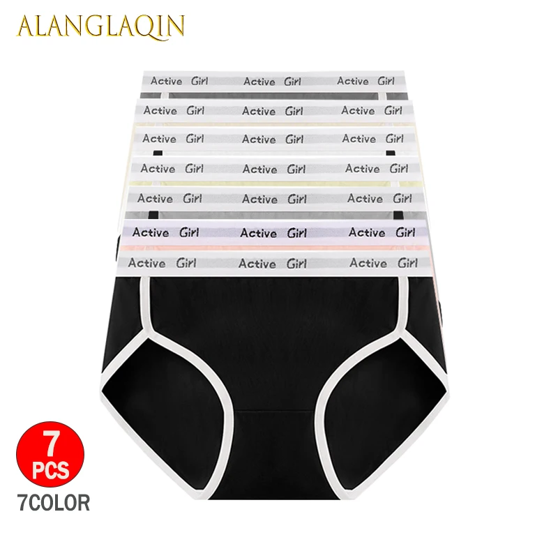7Pcs Cotton Women Panties Breathable Solid Underwear Cute Girls Briefs Soft Mid-Waist Underpants Sexy Female Lingerie