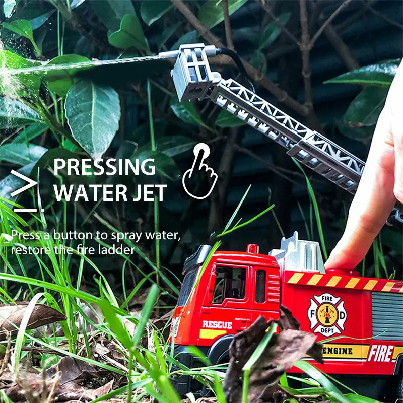 1:50 Alloy Fire Truck Firefighter Simulation Sprinkler Car Diecast Water Spray with Light Music Rescue Car Children Toy Boy Gift