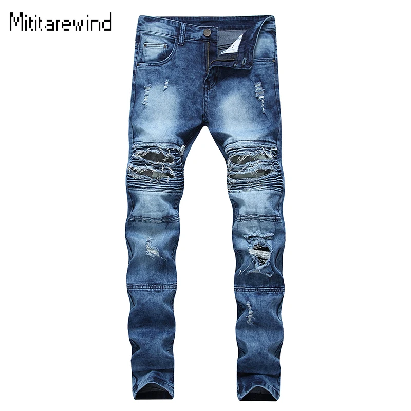 

Four Seasons Men's Jeans Streetwear Ripped Motorcycle Skinny Jeans Wash Distreesed Patchwork Camouflage Jeans Trend Man Pant Y2k