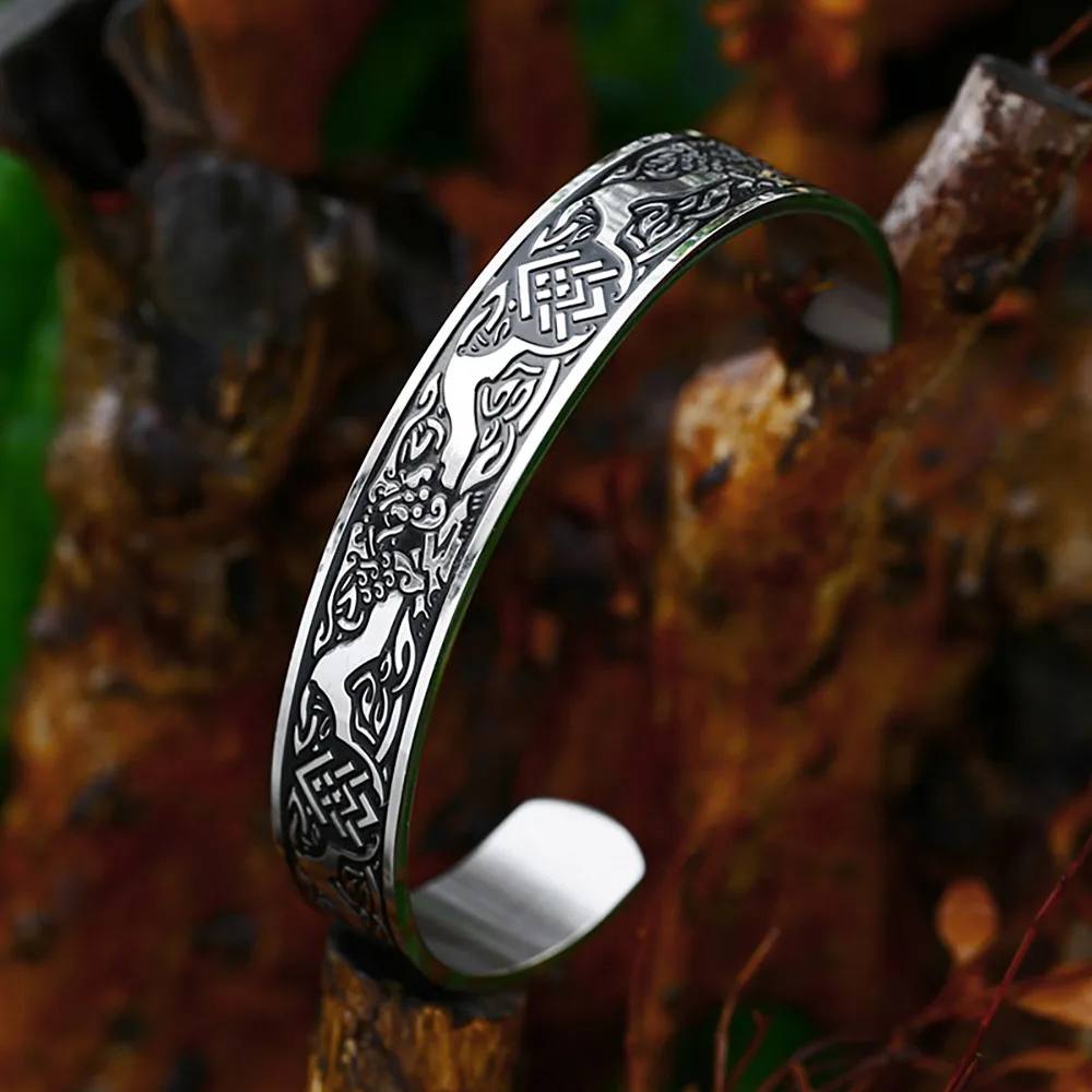 Black Stainless Steel Viking Rune Bracelets For Men Women Retro Viking Tree of Life Bracelet Biker Fashion Jewelry Amulet Gift image 3