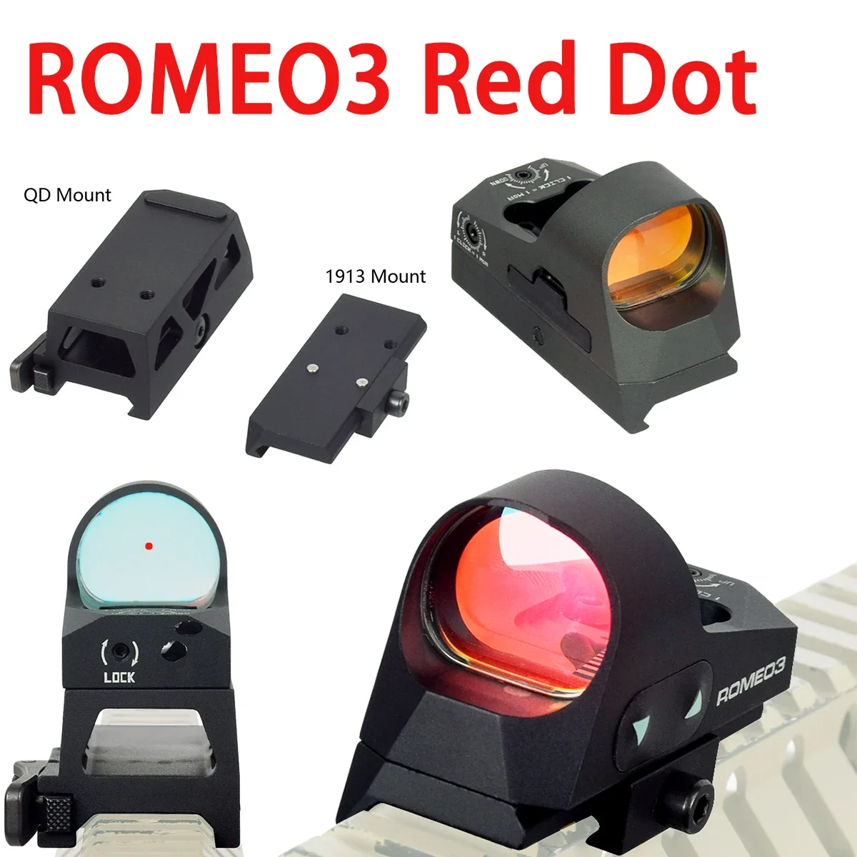 

ROMEO3 1x25mm 3 MOA Compact Red Dot Reflex Sight Included Picatinny Low QD 1.41“ Riser Mount For Rifle AR15 M4 Riflescope