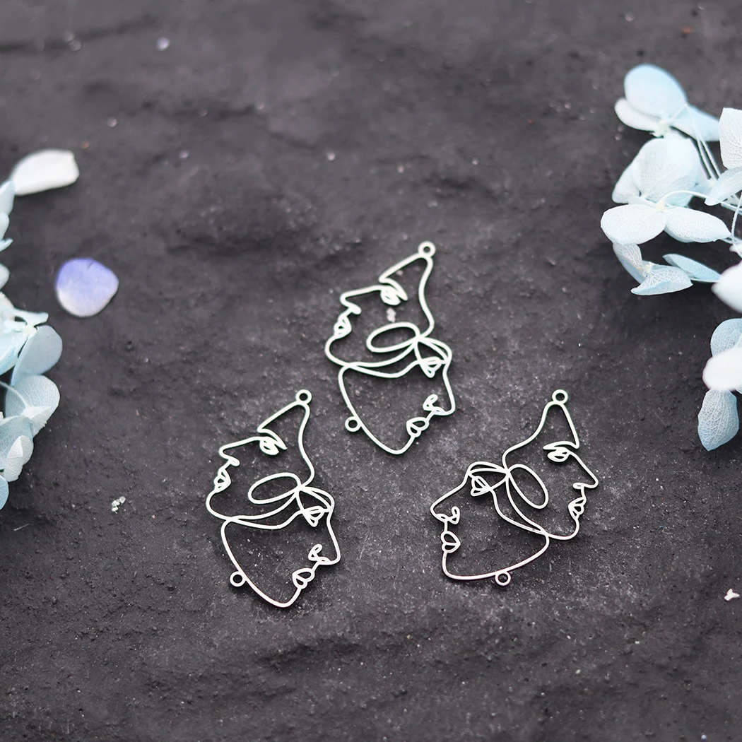 3pcs Abstract Two Face Charm Pendant For Necklace Bracelets Jewelry Making Crafts Handmade Stainless Steel Charm