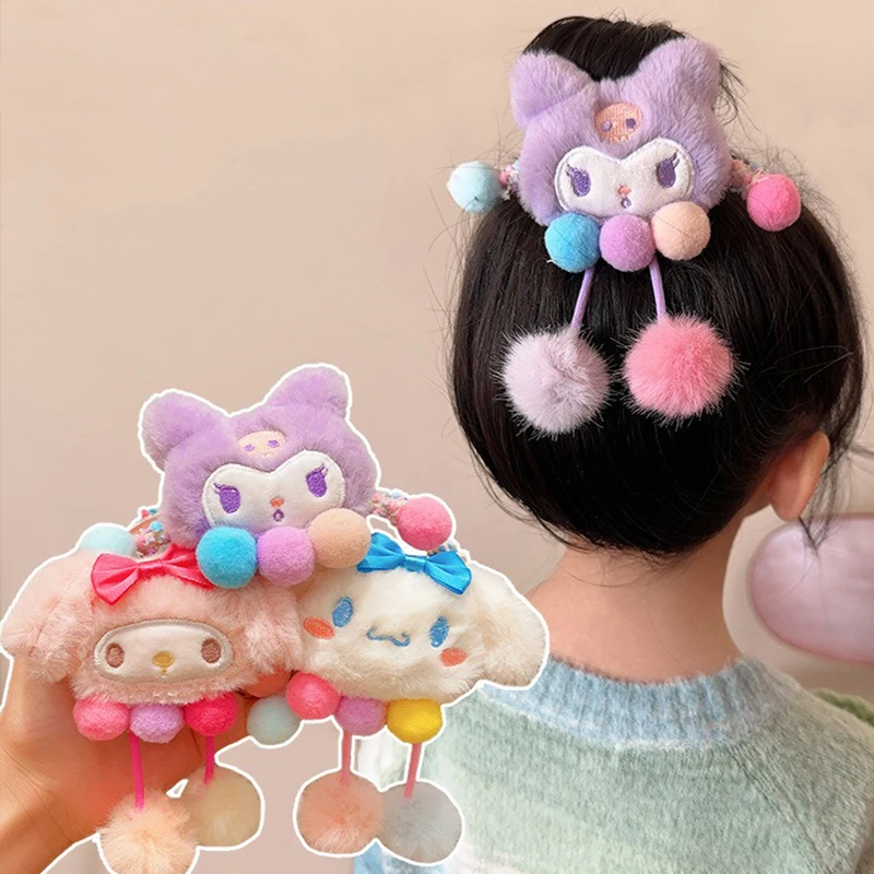 Sanrio Kulomi Cinnamon Cute Cartoon Plush Hair Tie Creative Headdress Accessories for Children's Favorite Gifts