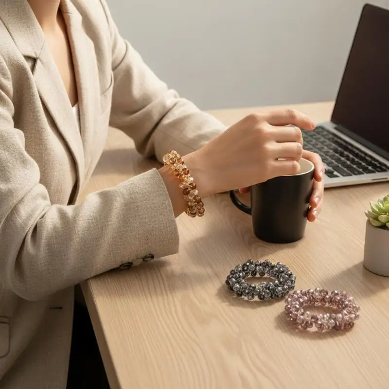 1Pcs Sparkling Crystal Bead Hair Ties High Elasticity Stretchy Durable Elegant Hair Band for Female Daily Commute