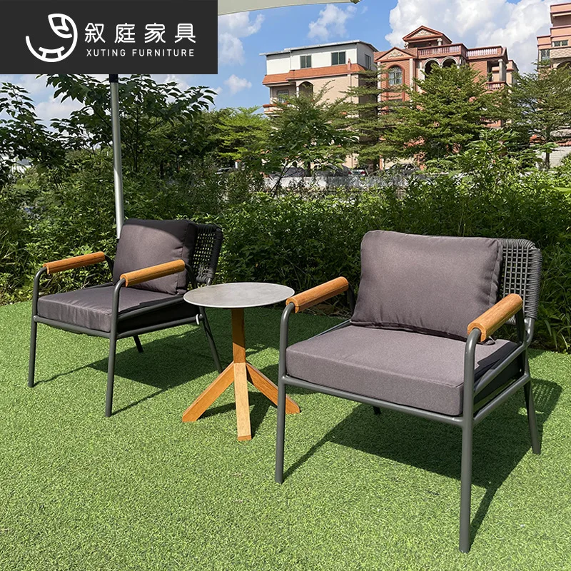 Outdoor rope knitted sofa combination courtyard villa balcony rattan chair open-air garden leisure creative waterproof sunscreen