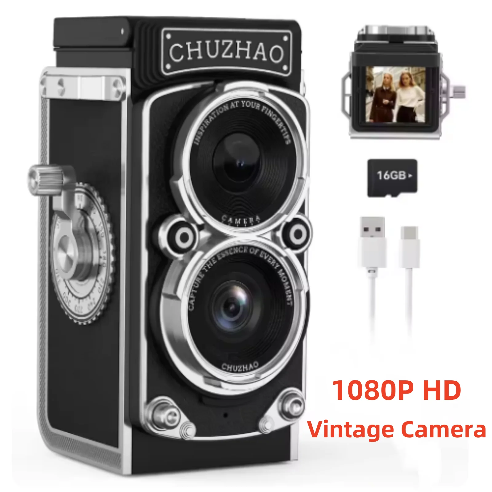 كاميرا CHUZHAO الرقمية الصغيرة مع شاشة 1.54 بوصة، فيديو 1080 بكسل، صور 12 ميجابكسل، مسجل محمول عتيق كهدية عيد ميلاد