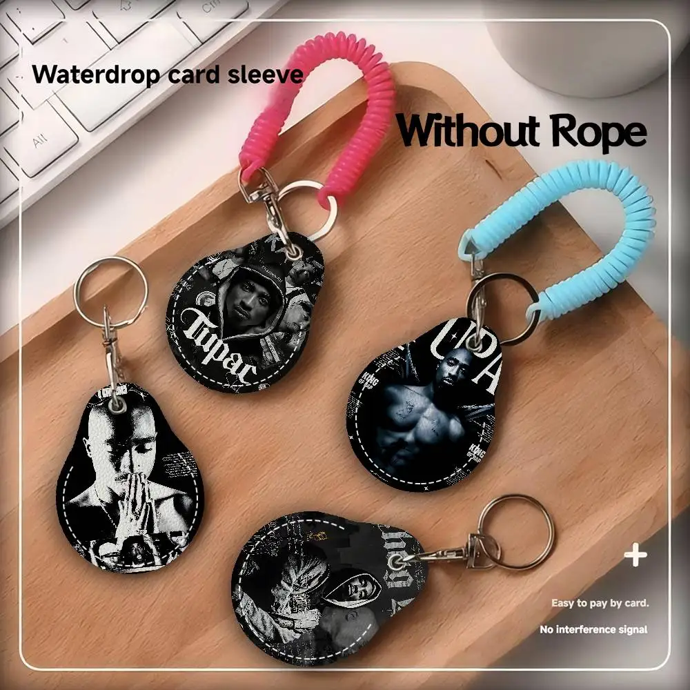 

Rapper 2Pac T-Tupac S-Shakur Singer Men And Womenn Universal Antirust Keychain PU Learther Access Card Holder Drop Key Tag Ring