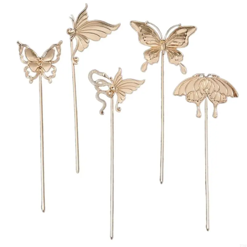 

77HE 5pcs Metal Hair Ancient Themed Ornamental Hairpin For Long Hair Styling Quick Installation For Evening Gatherings