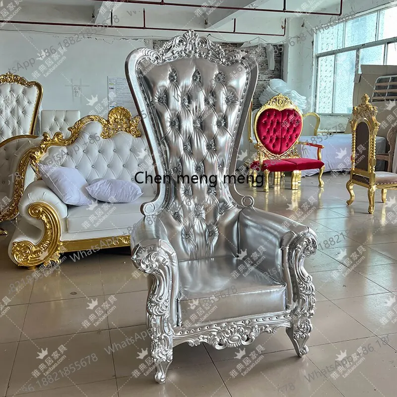 Wedding Hall Queen Chair European Neoclassical Silver Leather High Back Chair Hotel Clubhouse Hall Image Chair