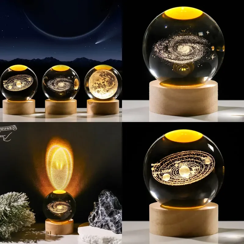 Wholesale 3D Laser Engraved Crystal Ball Night Light Advanced Model Decorative LED Lamp Gift