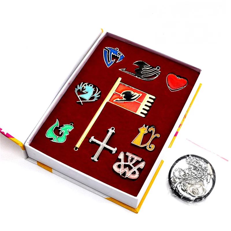 

9Pcs Anime Cartoon Fairy Tail Natsu Lucy Necklace Guild Tattoo Logo Flag Creative New Backpack Keychain Pendant Bedroom Ornament