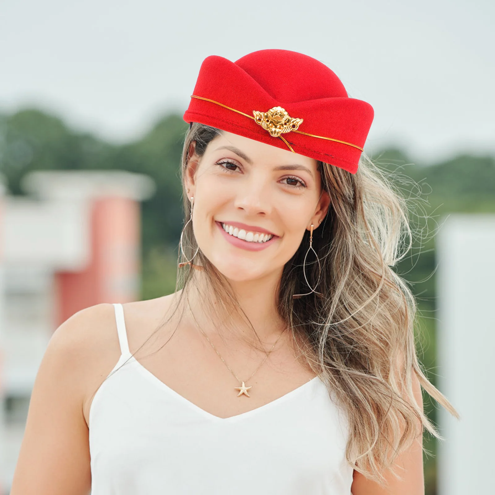

Woolen Flight Attendant Hat Stewardess Beret for Party Fashion Show Tea Party Halloween Airplane Hostess Costume Lightweight
