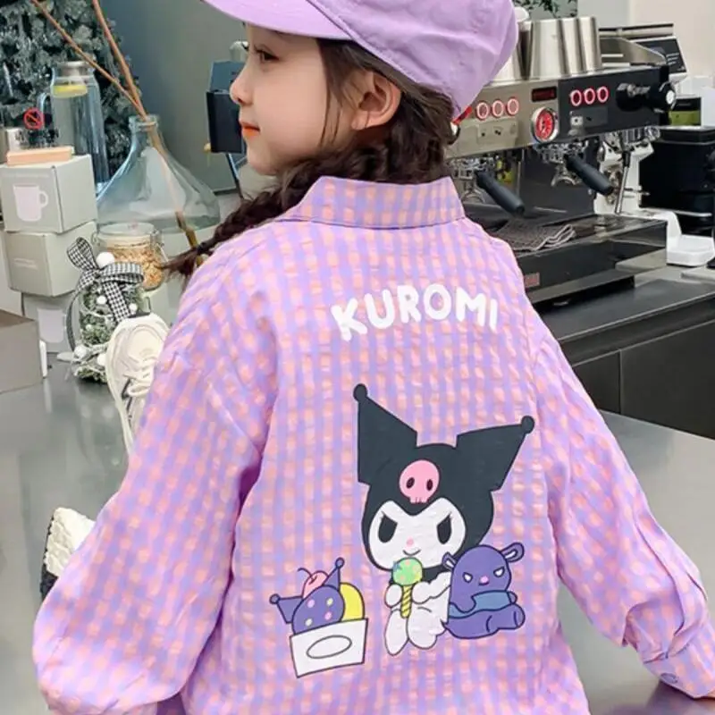 

Детский весенний кардиган Sanrio Kuromi, новая стильная рубашка для девочек, клетчатая универсальная интернет-куртка знаменитостей, модная весенняя мода