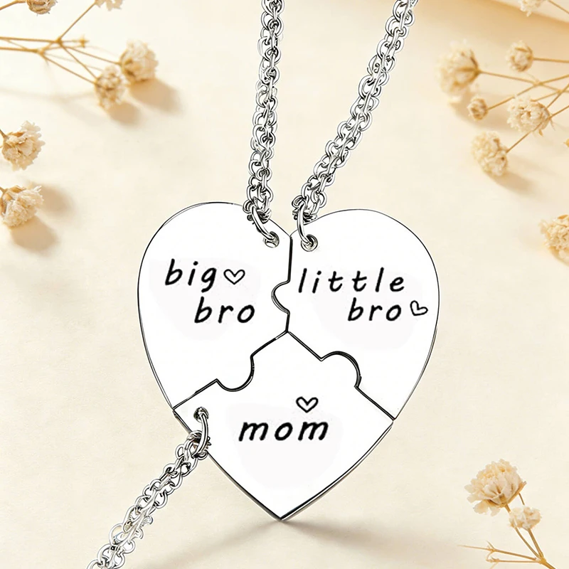 3 Collares con Colgante de Corazón para Madre, Hermana y Hermano, de Acero Inoxidable, Joyería Familiar a Juego, Regalos de Amor Familiar