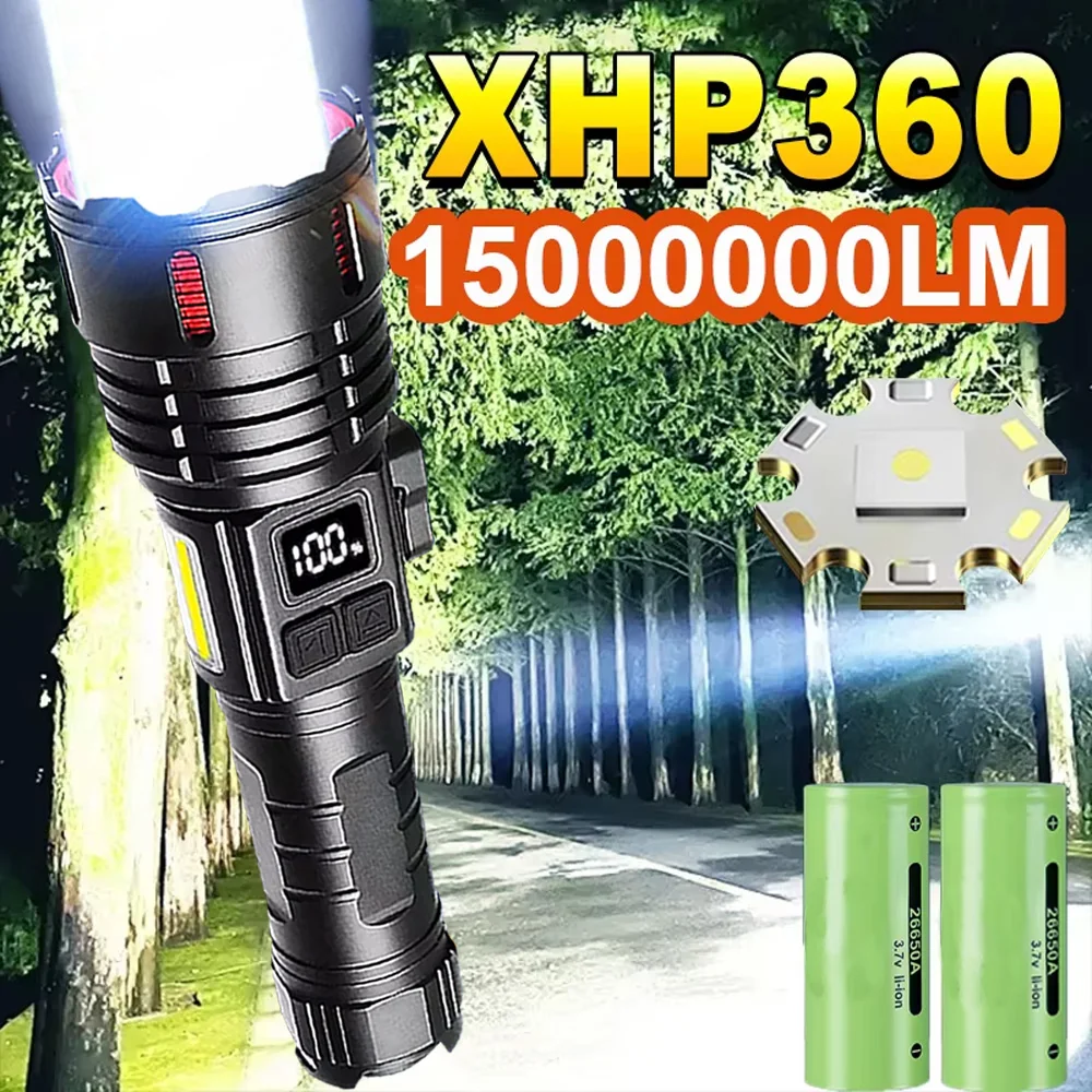 

Most Powerful Flashlights XHP360 LED Lamp 15000000LM Super Bright Flashlight USB Rechargeable Lamp Magnet Tactical Lantern