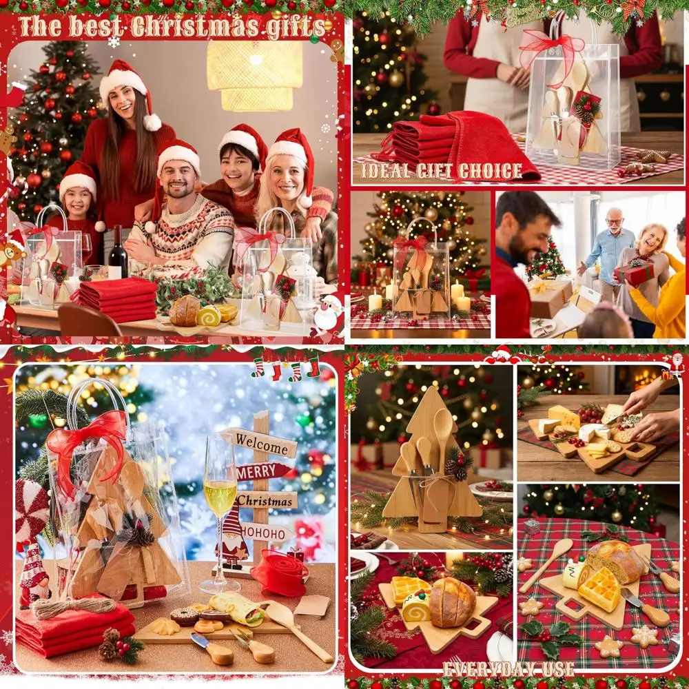 

Бамбуковый набор рождественских сырных досок со столовыми приборами, полотенцами и декоративными бирками — идеальный праздничный подарок на кухню