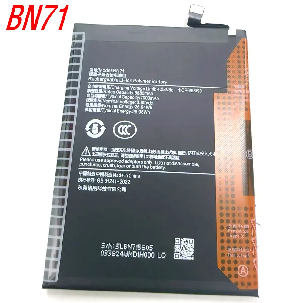 

2026 Years New BN71 High Capacity Replacement Battery For Xiaomi Redmi Note 15 Pro Mobile Phone 1ICP6/66/88