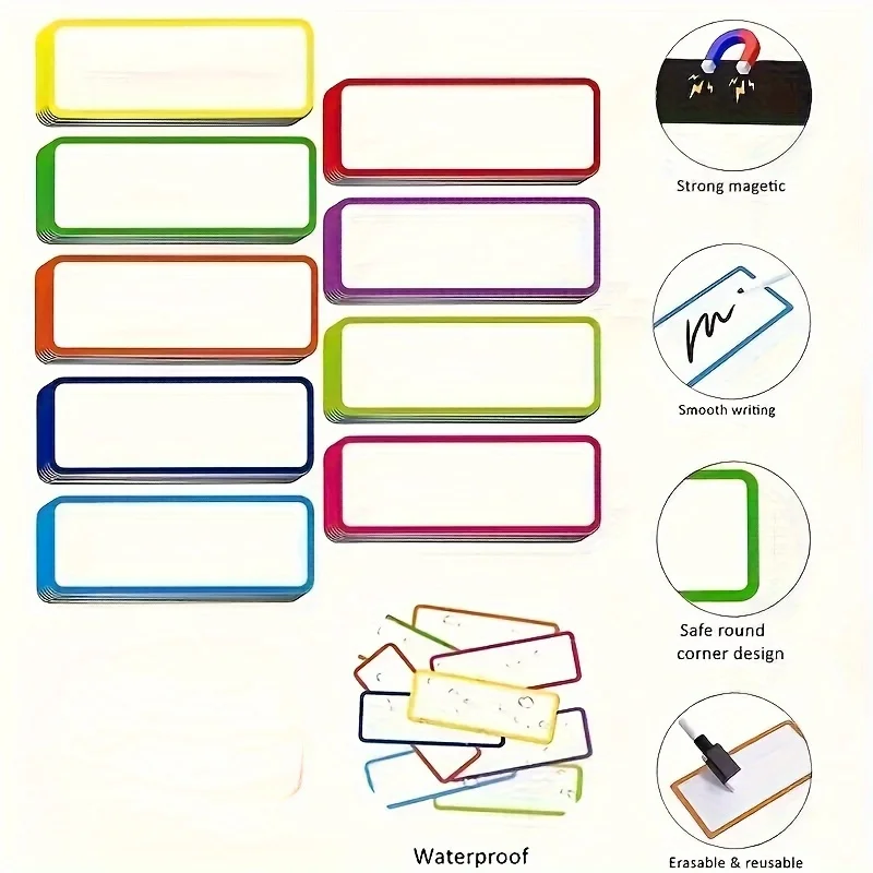 30pcs Reusable Magnetic Dry Erase Labels - Colorful Erasable Markers for Homework, Refrigerator Notes, Office Home Organization
