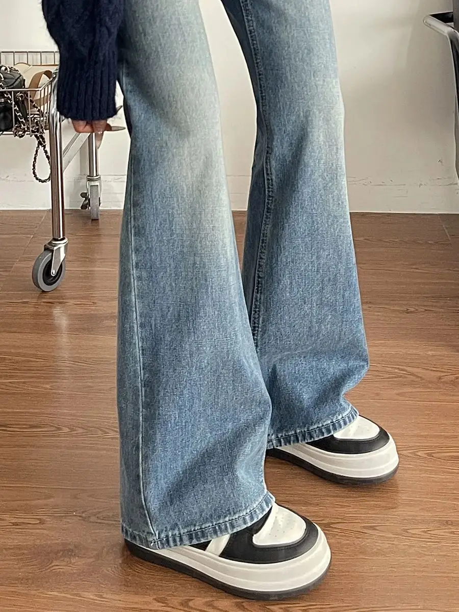 Pantaloni jeans larghi per donna Chiusura con cerniera con bottoni Fibbia con cintura Cintura regolabile Denim femminile Moda Basic Semplice