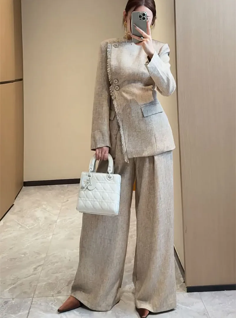Ensemble veste et pantalon décontractés pour femmes, design à franges, printemps et automne, nouveau, 2 pièces, 2024