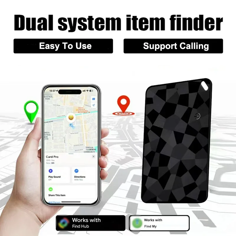 Rastreador de tarjetas de doble sistema compatible con Find Hub/Find My App Tracker, rastreador compacto de billetera/llavero para teléfonos inteligentes y llaves de mascotas