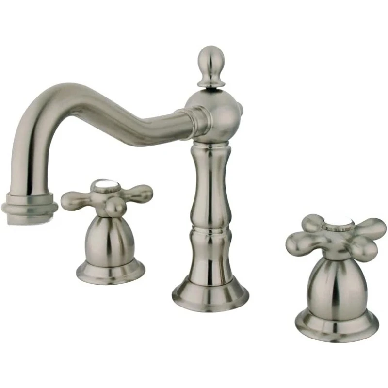 Heritage Widespread Lavatory Faucet with Metal Cross Handle, Brushed Nickel