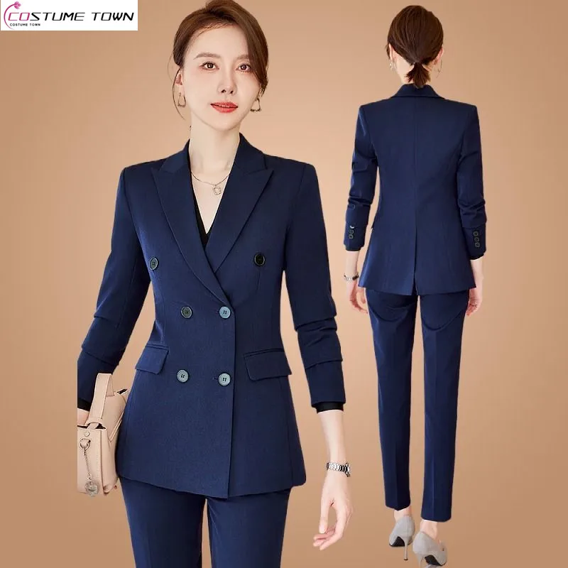 High End Navy Blue Suit for Women Spring and Autumn Temperament Goddess Fan Yinglun Style Suit Age Reducing Two-piece Set