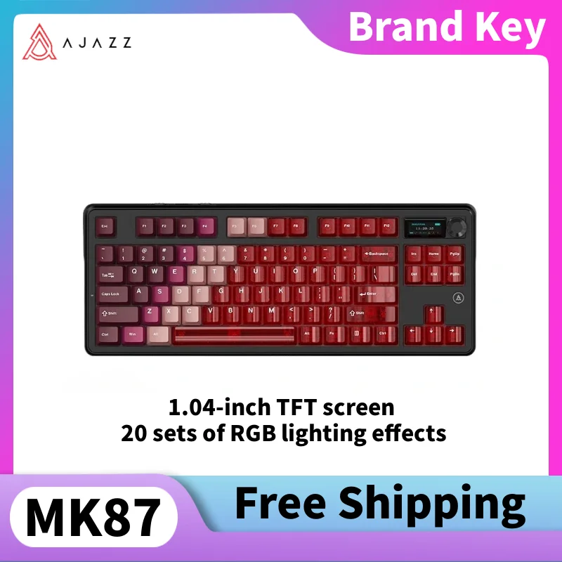 

AJAZZ MK87 2.4G Wireless Keyboard 1.04-inch TFT Screend Multi-function Knob 20 Groups RGB Lighting Effect Gaming Keyboard