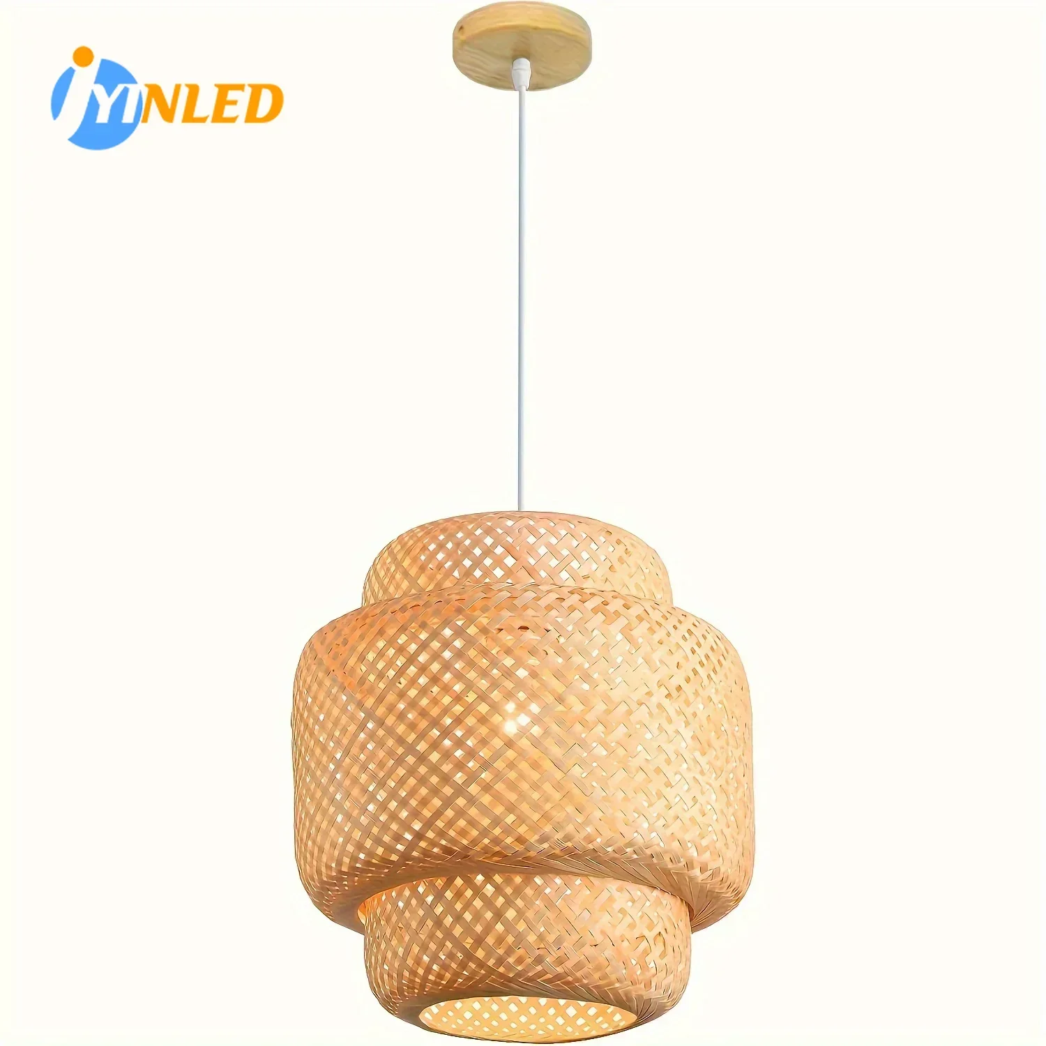 

Natural Handwoven Rattan Shade Hanging Lamp Bamboo Pendant Light Fixtures E27 Semi Flush Mount Chandelier for Restaurant Bedroom