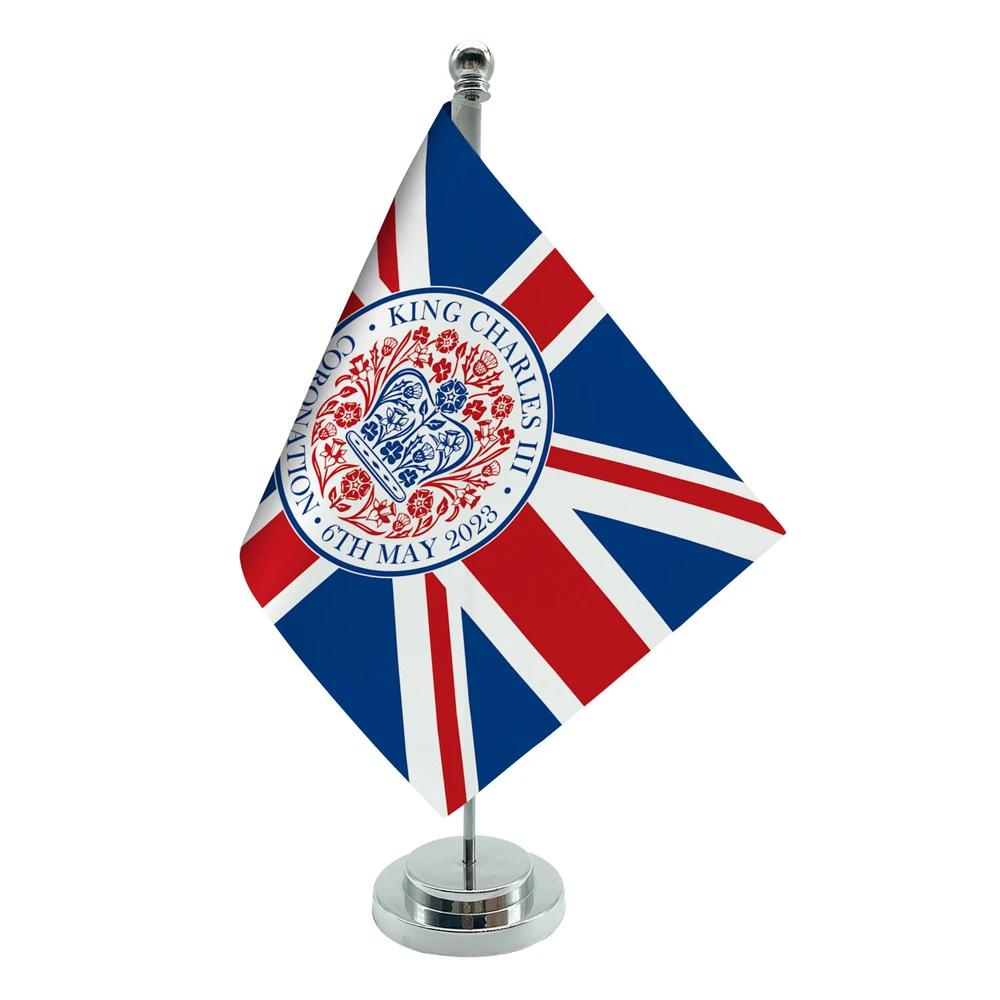 

14x21cm Office Desk Flag Of British Royal Banner The King Charles III Cabinet Flag Set Meeting Room Decor