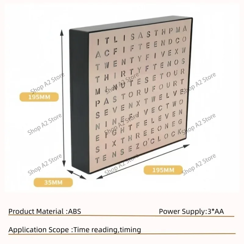 LED Word‑Display Light Box Clock, English Alphabet Reading Timer Electronic Desk Light Box for Study Bedroom Decor Gift
