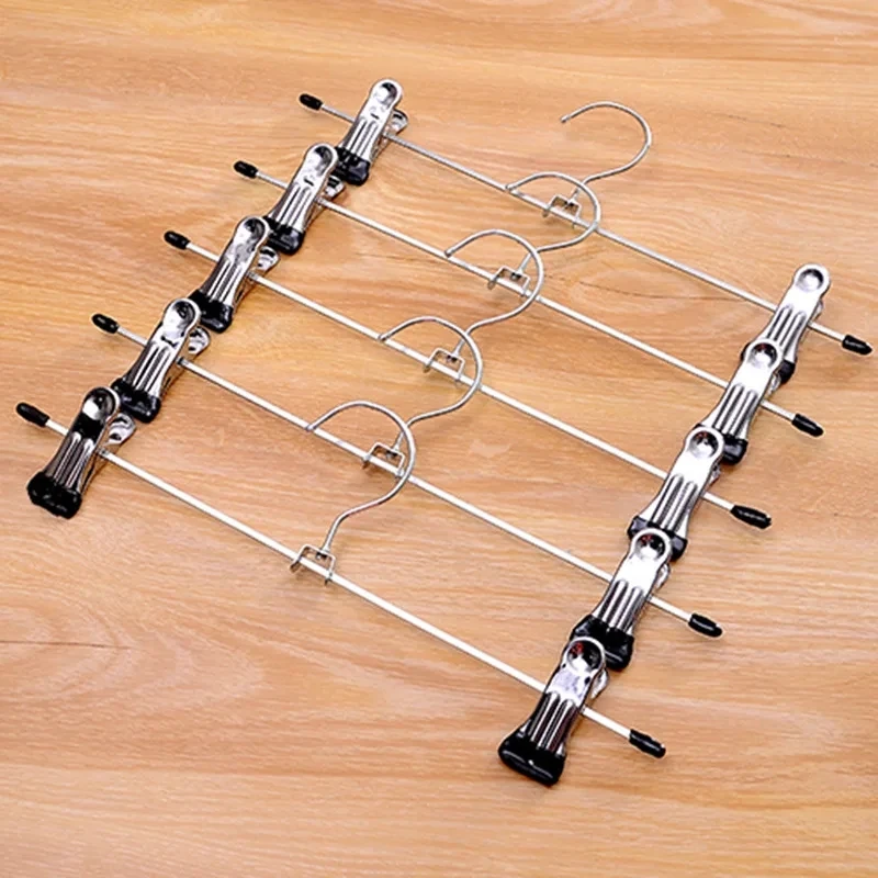 5pcs Dress Hanger Stainless Steel Trousers Clips Non-Slip Skirts Clothes Hanger Pant Rack Wardrobe Hanger Pants Tong Hangers