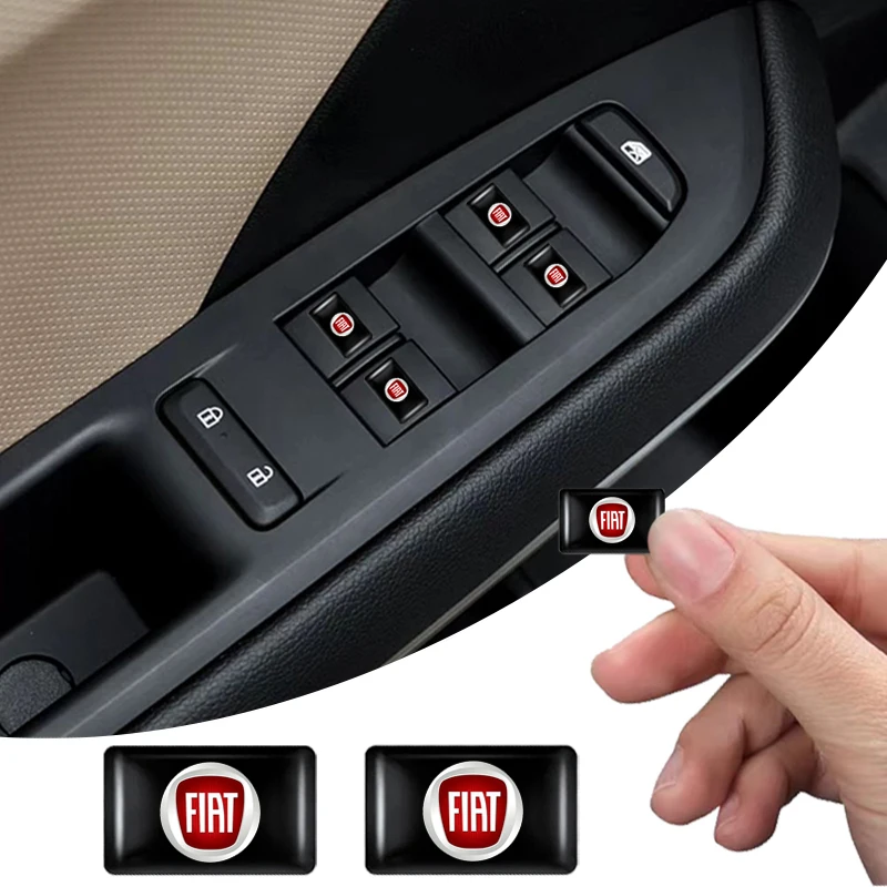 10 Uds pegatinas interiores de coche botón de elevación de ventana insignia decoración para Fiat 500 Abarth Punto Panda Doblo Stilo Freemont Ducato FR