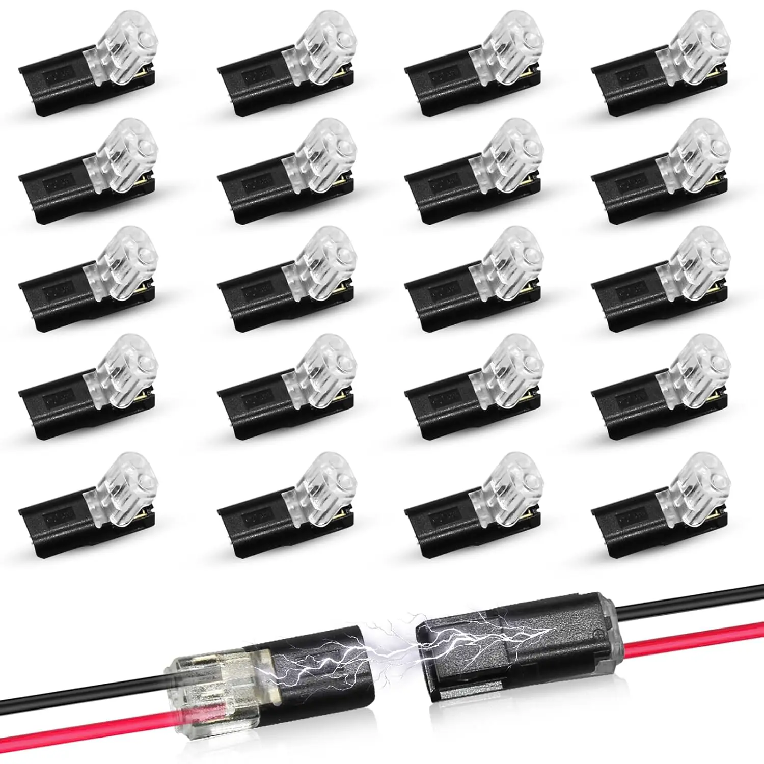 Double-Wire Plug-in Connector Led Light Strip Connectors 2 Pin, Led Strip Lights Connectors Low Voltage Wire Connector with Lock