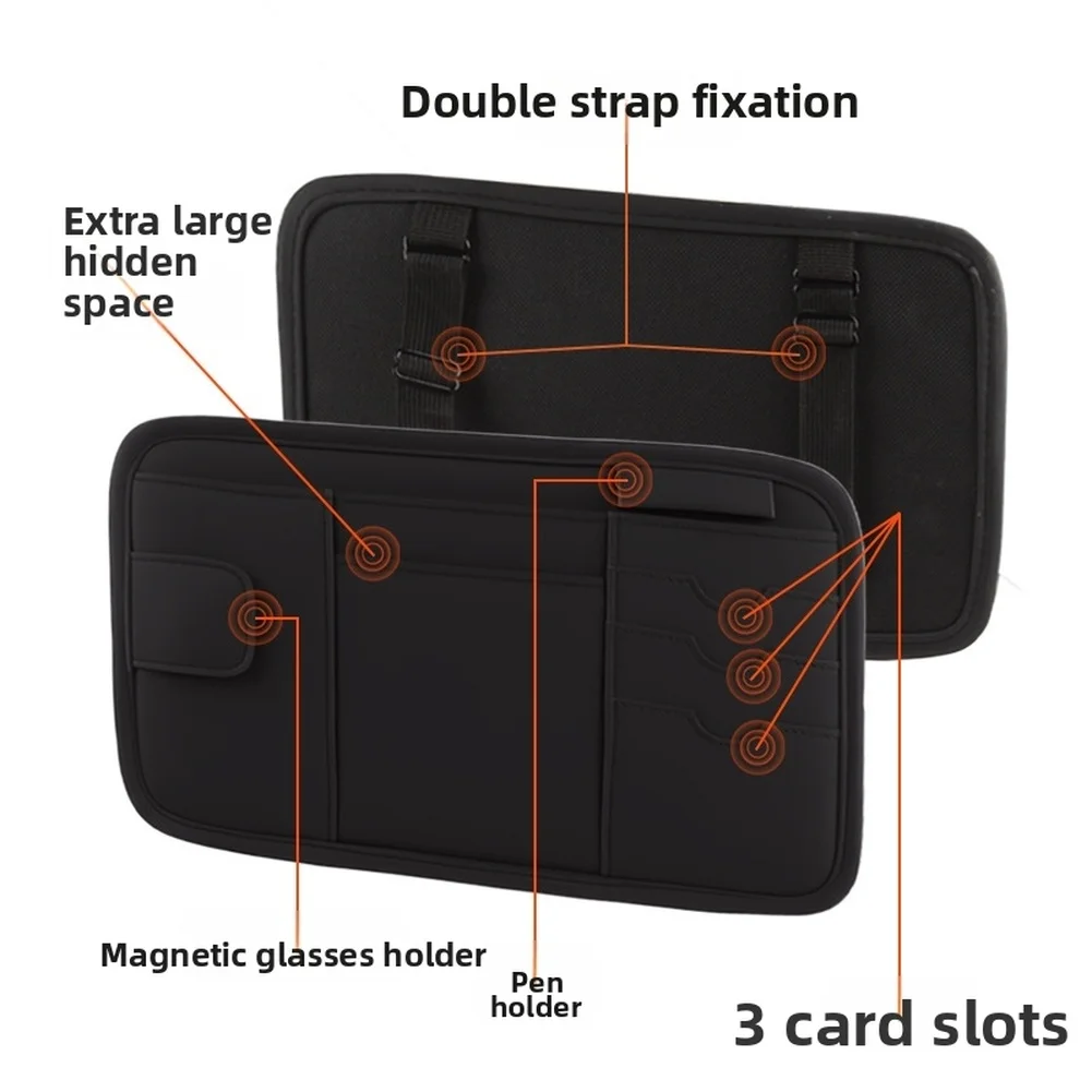 Car Interior Sun Visor Bag with Magnetic Glasses Clip Multiple Functional Pockets for Tickets and ID Documents
