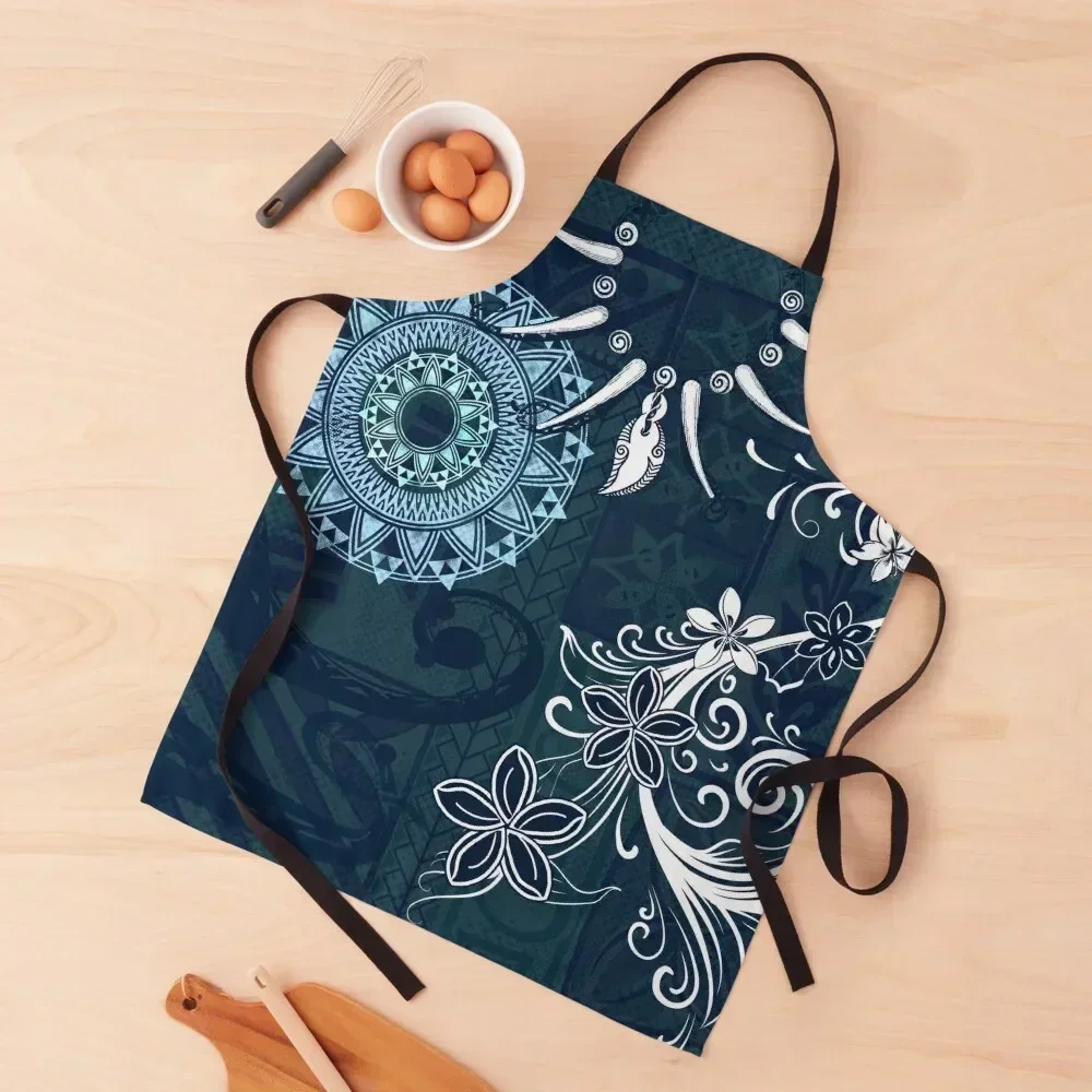 

Samoan - Hawaiian - Polynesian Emerald Boar Tusk Print Apron Nursing waiter Kitchen Supplies Waterproof Apron