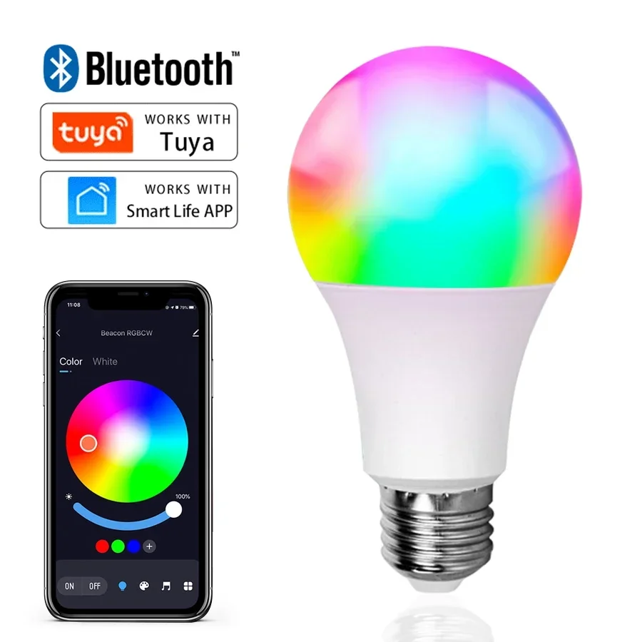 

15W E27 Bluetooth 4.0 Smart Bulb Tuya APP Control Dimmable RGB Light Bulb Home Bedroom Christmas Party Decor LED Colorful Lamp