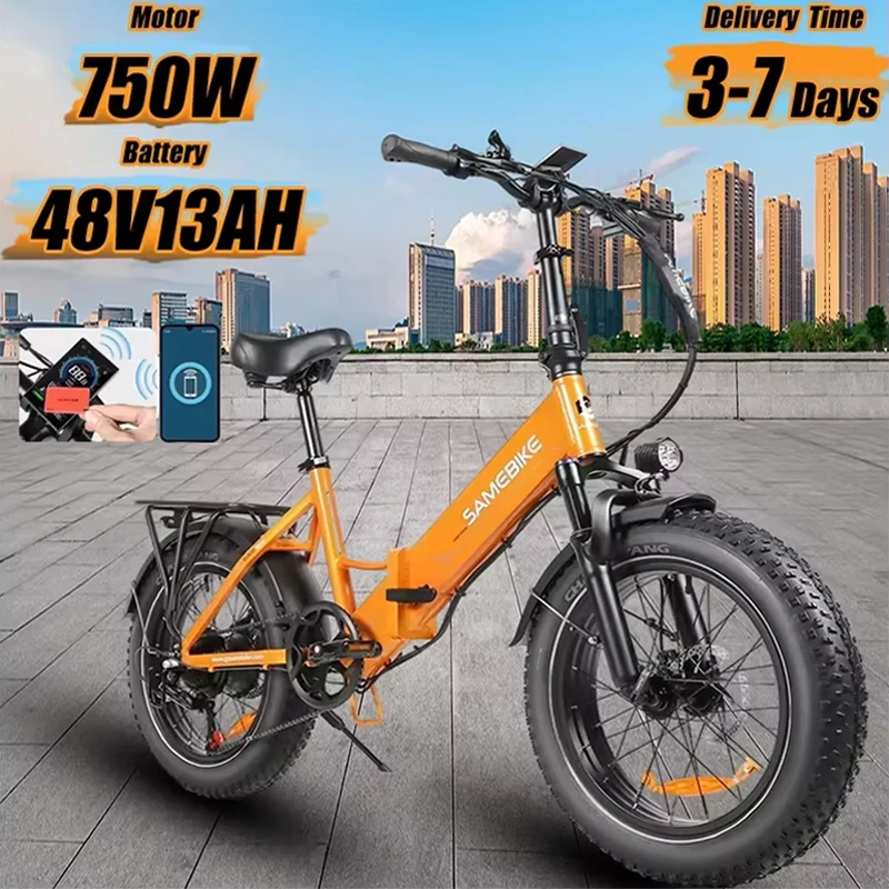 Folding Electric Bicycle 750W Motor 48V13AH Lithium Battery Disc Brake E-bike Adult City Travel 20*4 Inch Fat Tire Electric Bike