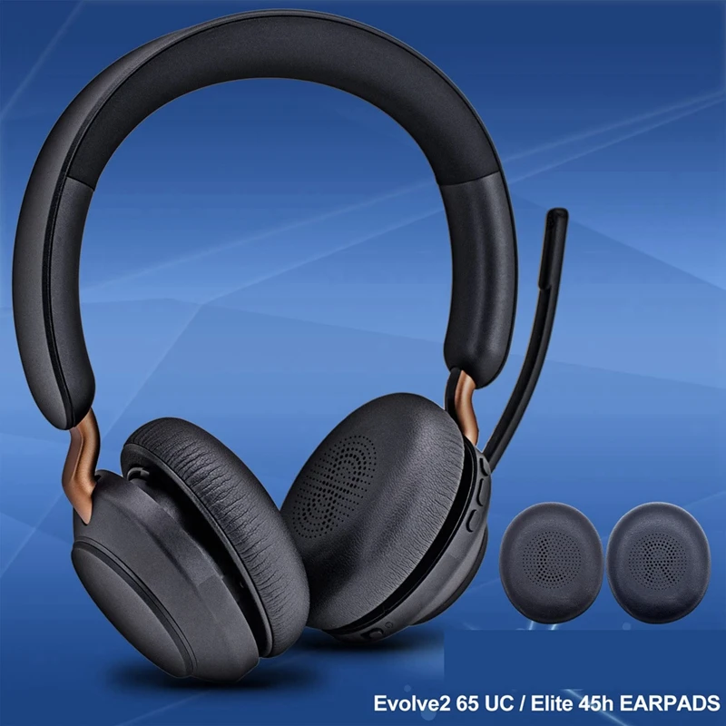 Replacement Earpads For Elite 45H Evolve2 65 MS/UC Wireless Headphones - Protein Leather/Ear Cushion/Ear Cups