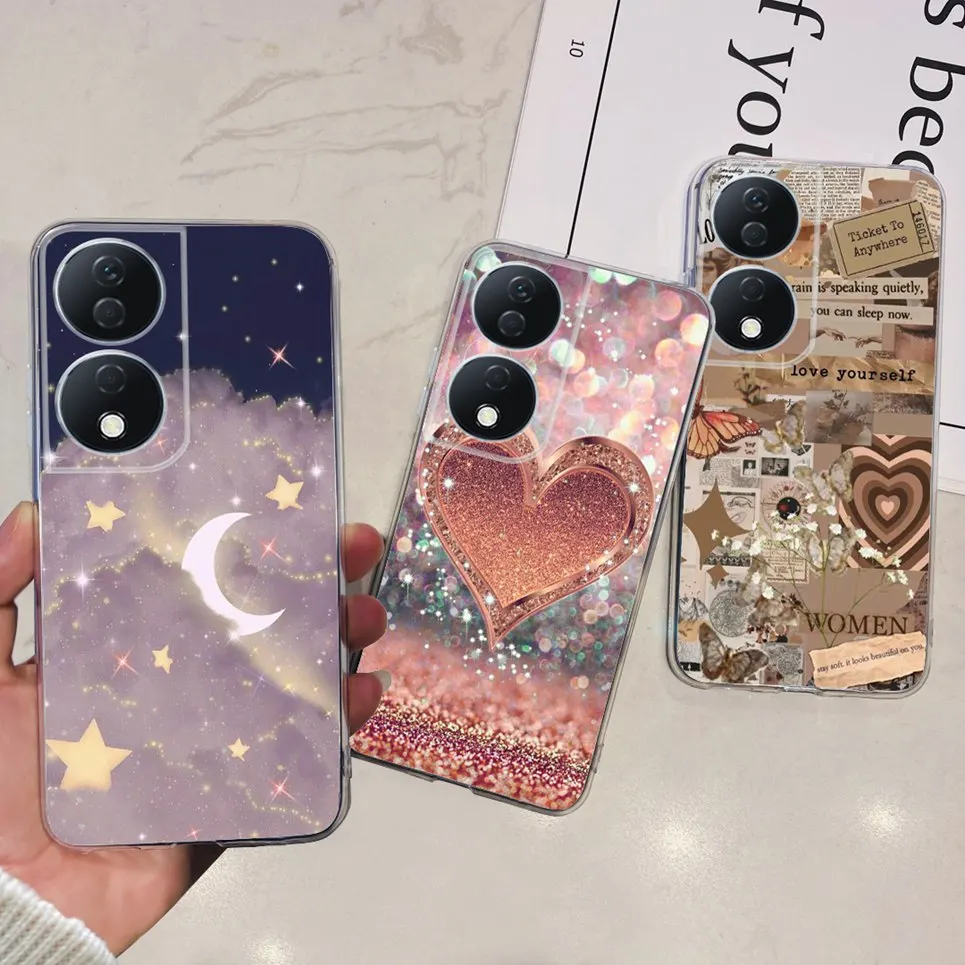 For Cover Honor X7b 5G Case For Honor X8B 4G Love Heart Women Fashion Luxury Pattern Housing Etui Huawei HonorX8b Soft Clear TPU