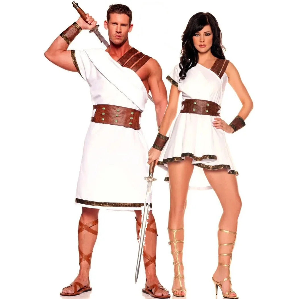 

Halloween Ancient Mythology Rome Spartan Warrior Cosplay Costume Masquerade Greek Goddess Couple Dress