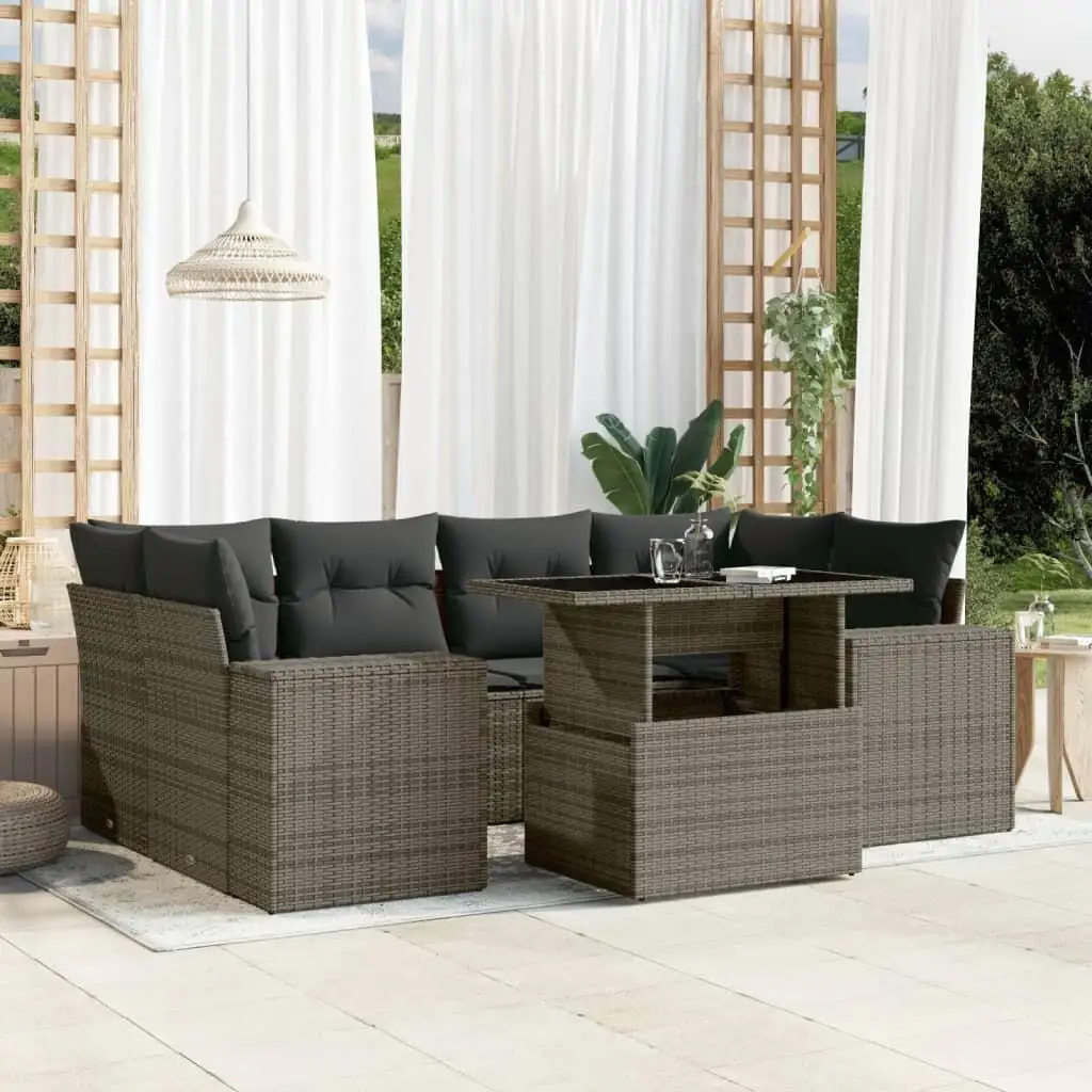 

Stylish Grey PE Rattan Garden Sofa Set with Powder Coated Steel Frame and Tempered Glass Table Outdoor Lounge Furniture